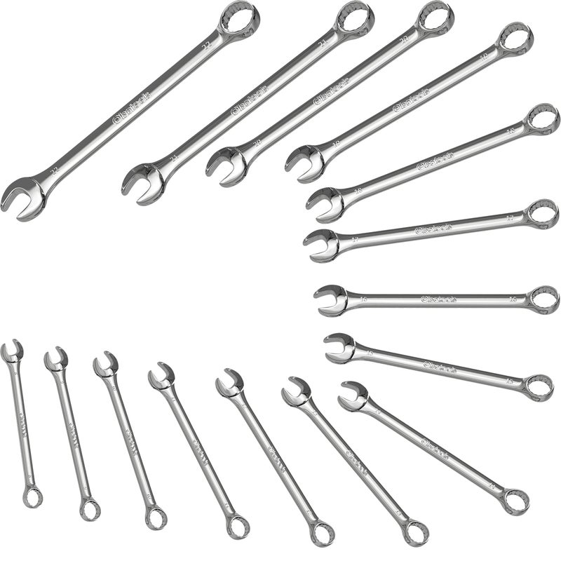 Olsa Tools 15 Pcs Metric Combination Wrench Set, Sizes 8-22mm, Unbreakable, Chrome Vanadium Steel, Polycarbonate - Image 1
